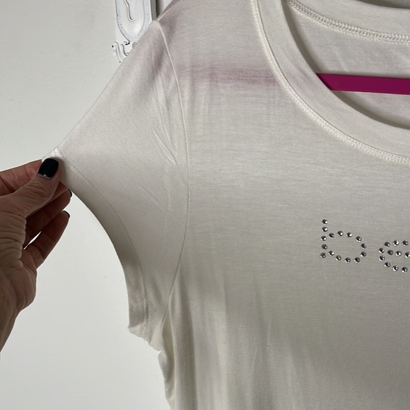 Bebe Logo Rhinestone Tee in White, Size Large. - Picture 5 of 9